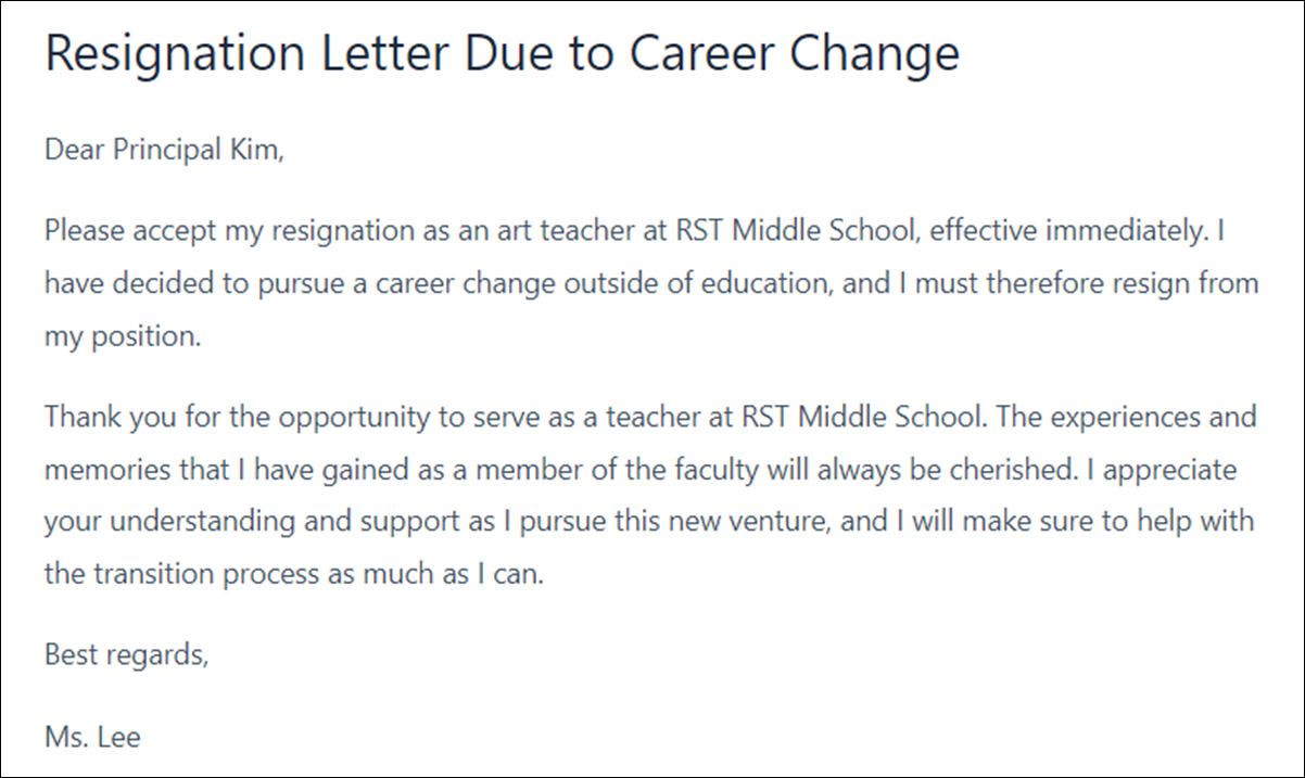 Resignation Letter Template for a Teacher