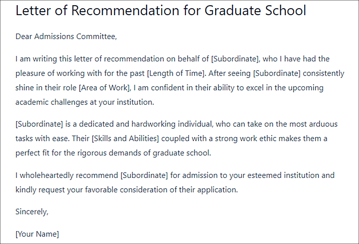 Sabordinates Letter of Recommendation Template