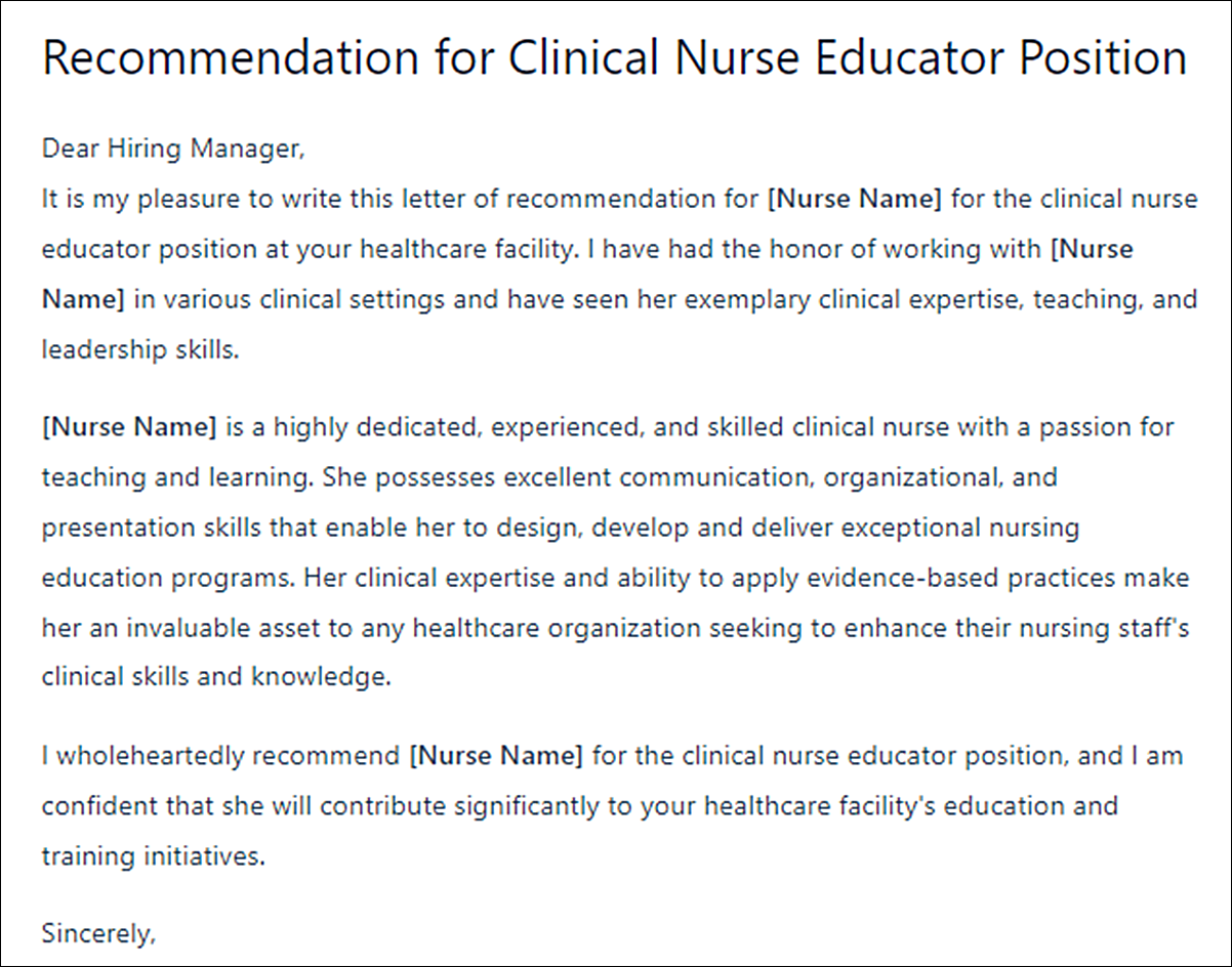 Top Letter of Recommendation Template for a Nurse