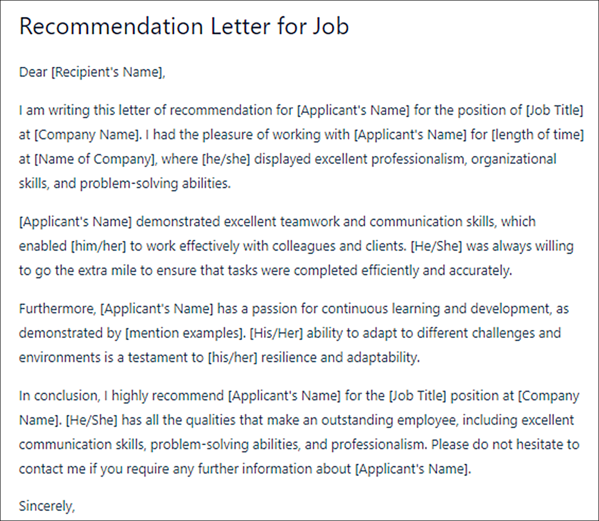 Volunteer Letter of Recommendation Template