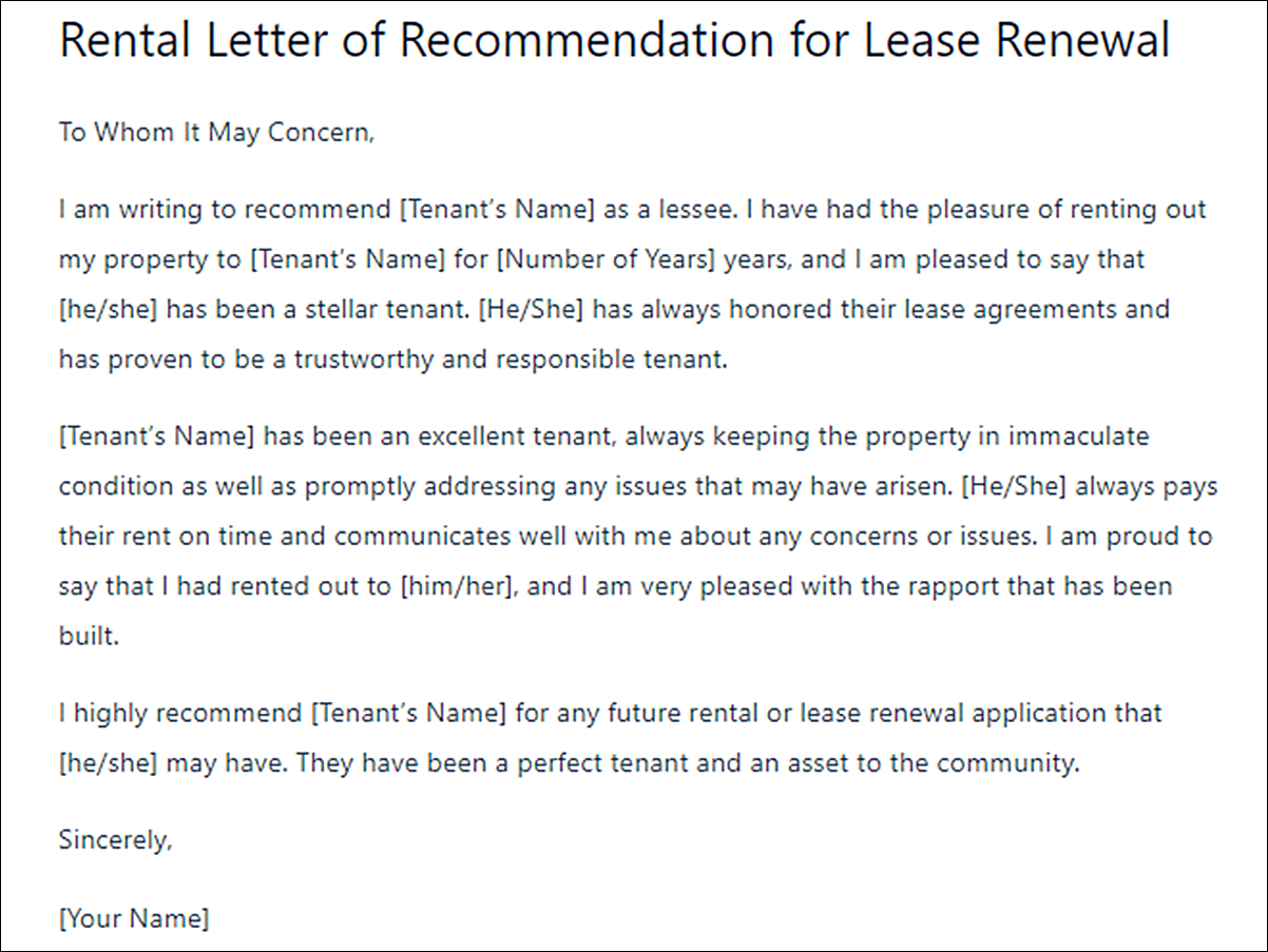 Winning Rental Letter of Recommendation Template