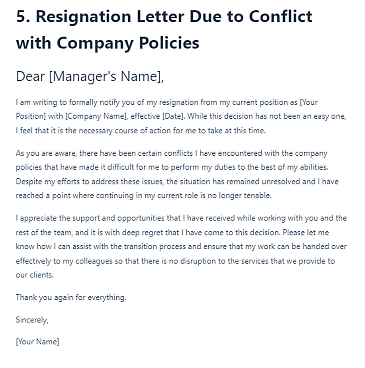 1 Month Notice Professional Resignation Letter Template