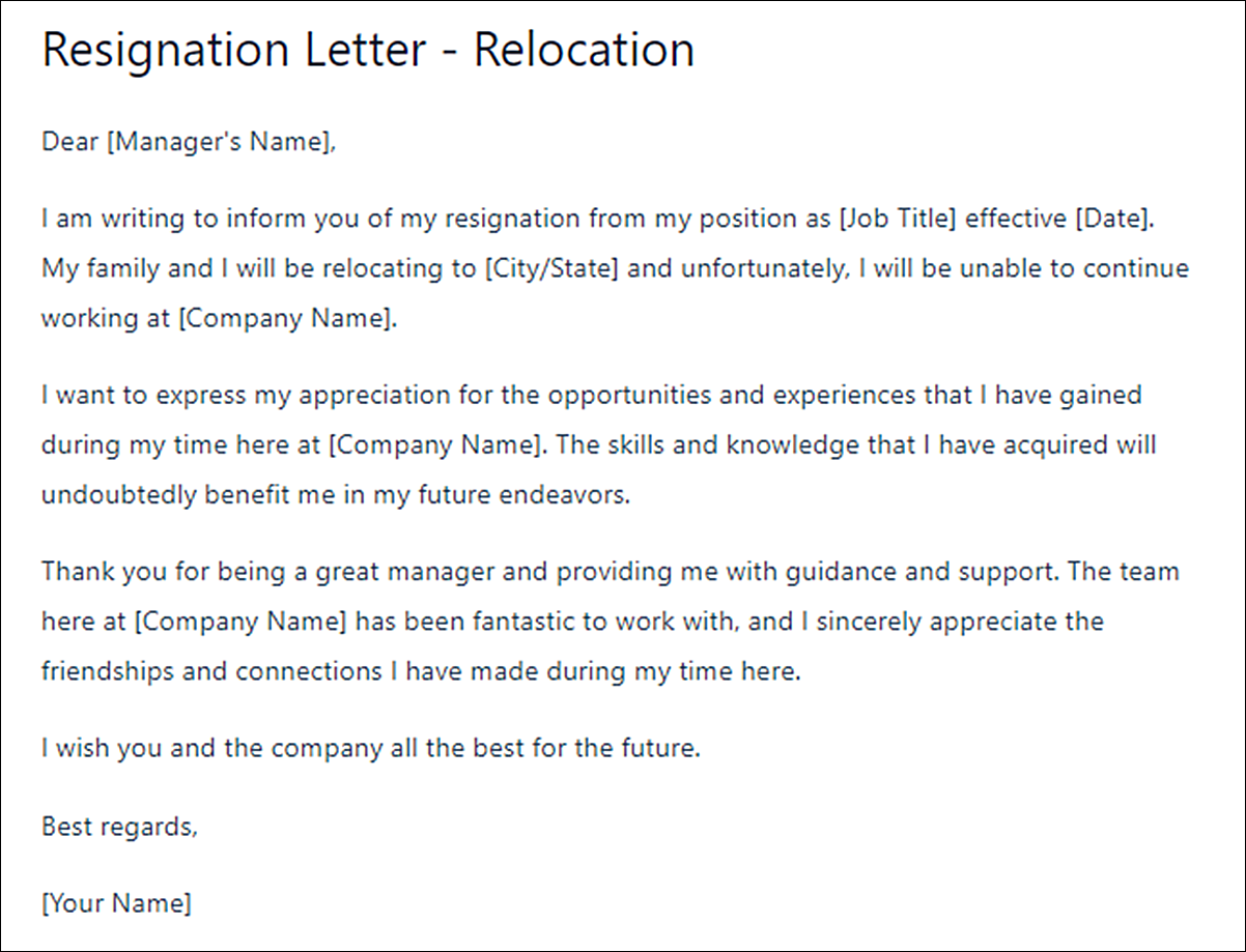 Appreciative Resignation Letter Template