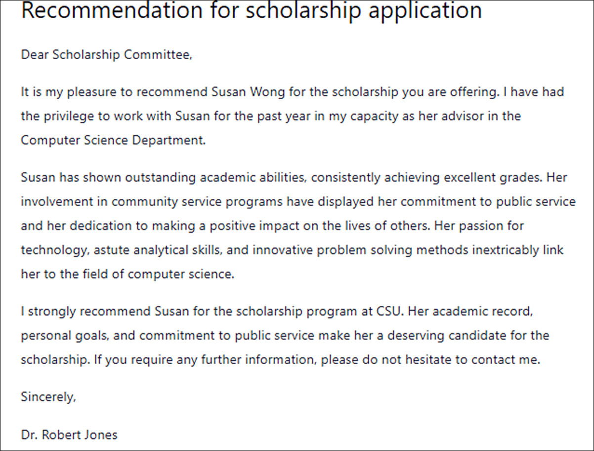 CSU Letter of Recommendation Template