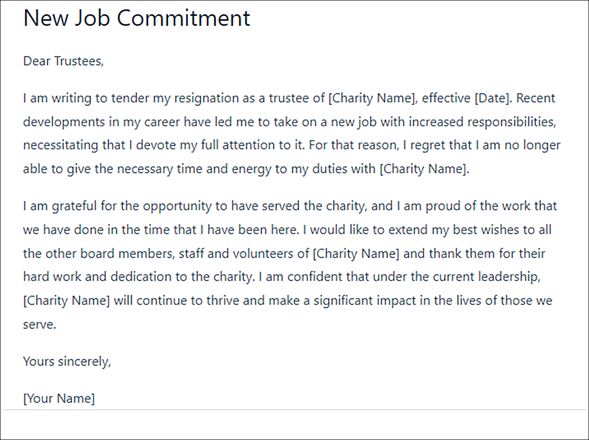 Charity Trustee Resignation Letter Template