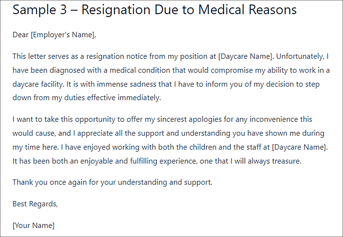 Daycare Resignation Letter Template