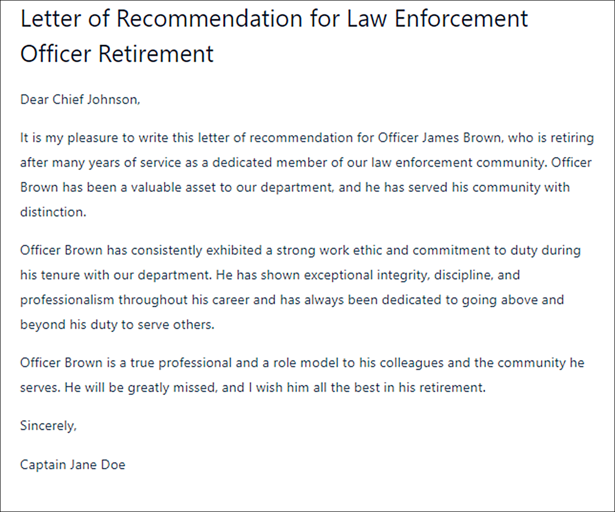 Effective Law Enforcement Letter of Recommendation Template