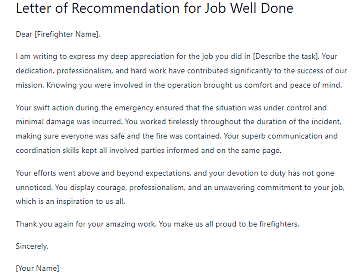 Firefighter Letter of Recommendation Template