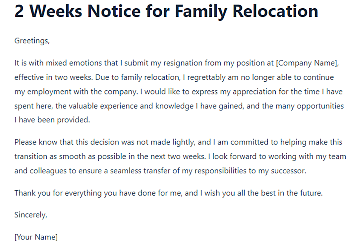 Formal Resignation Letter Template 2 Weeks Notice