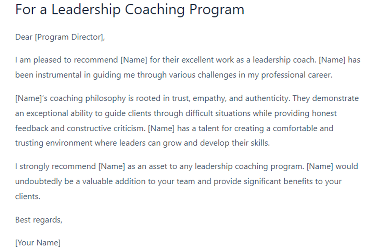 Letter of Recommendation Template for Coaching