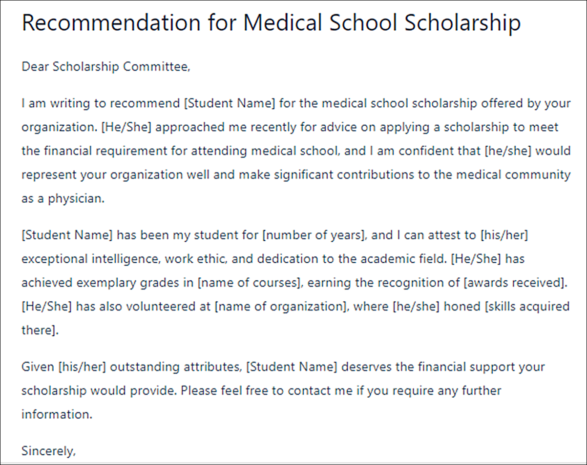 Letter of Recommendation Template for Medical School Applicants