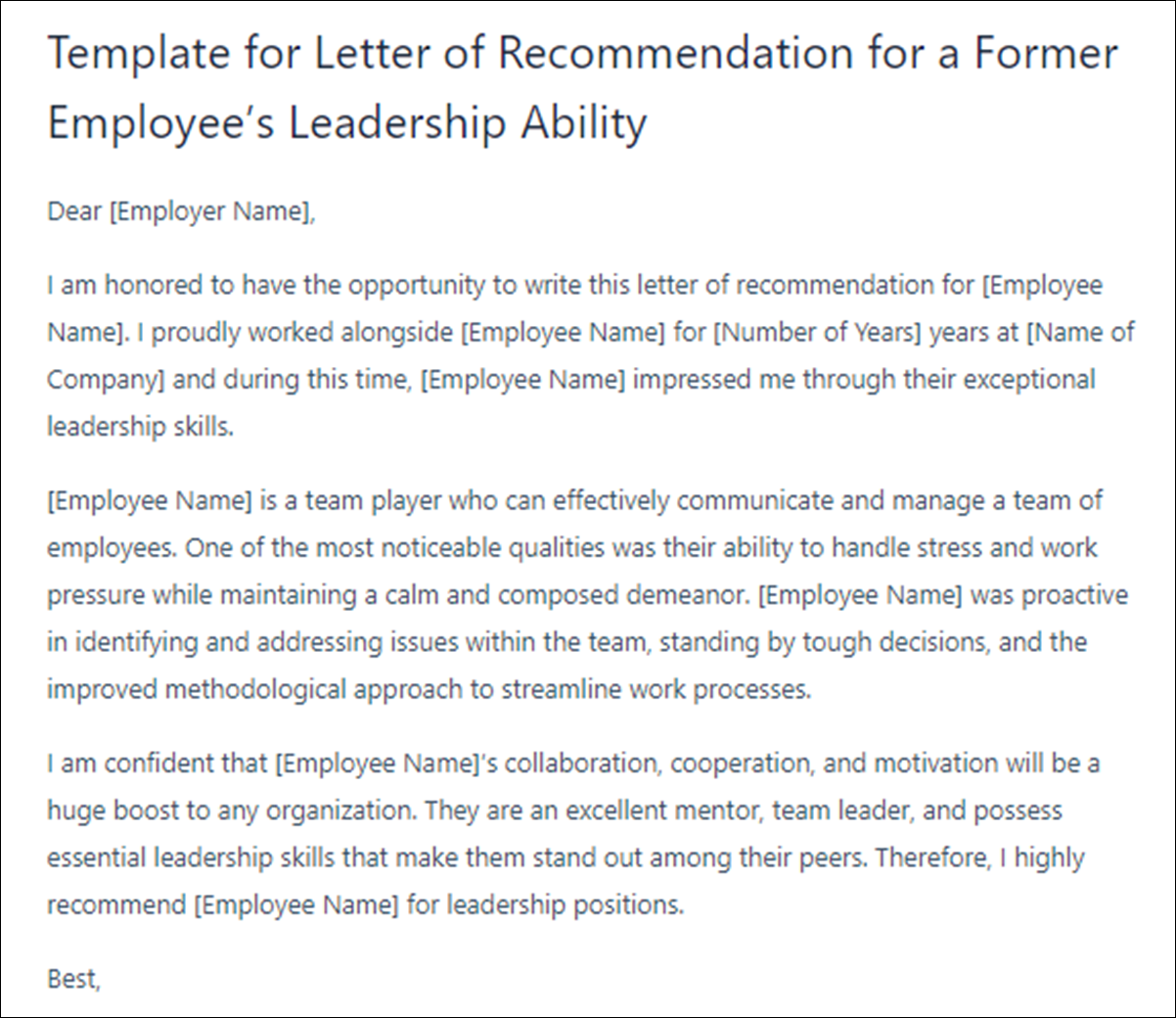 Letter of Recommendation Templates for Former Employees