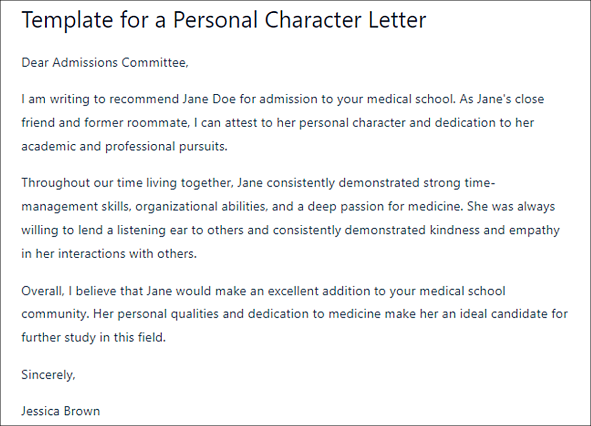 Medical School Letter of Recommendation Template