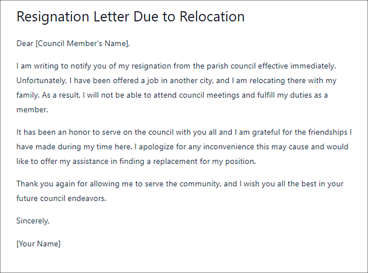 Parish Council Resignation Letter Template