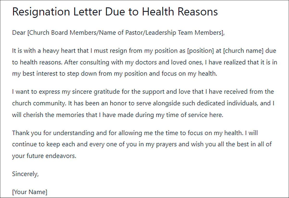 Pastoral Resignation Letter Template