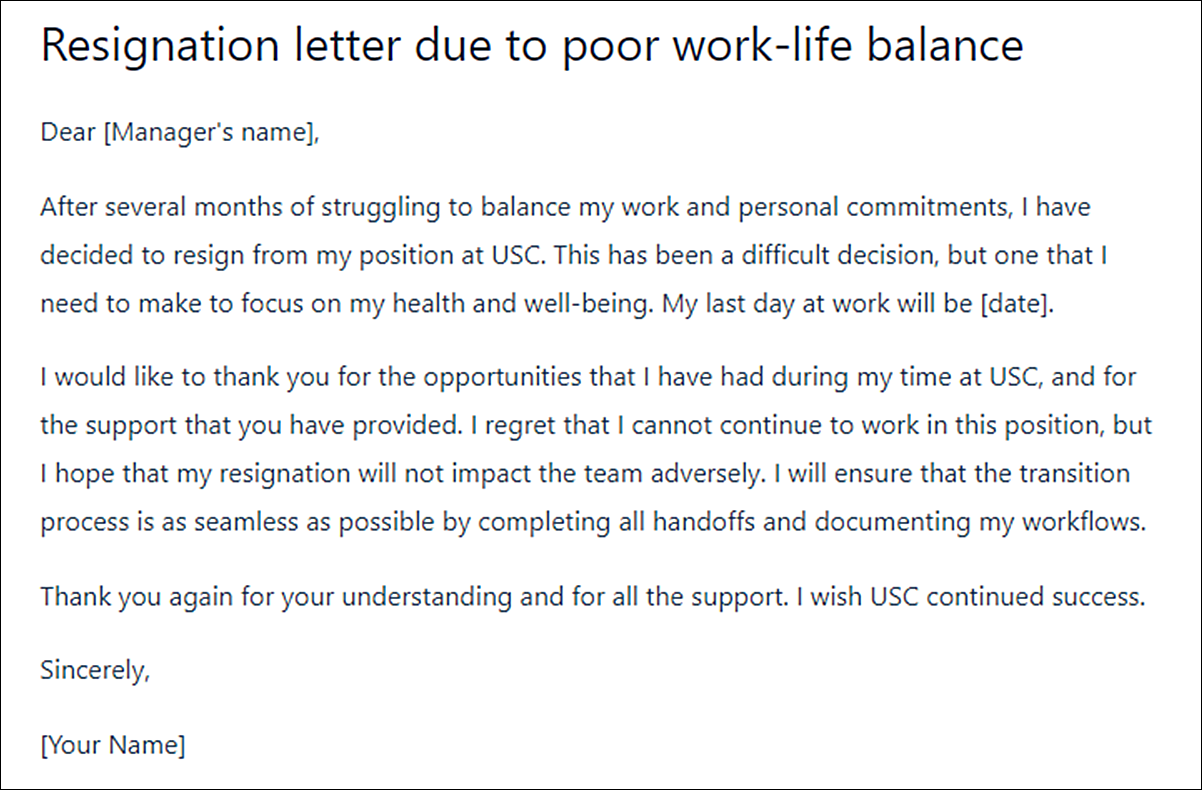USC Resignation Letter Template