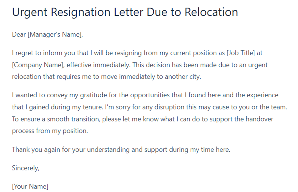 Urgent Resignation Letter Template