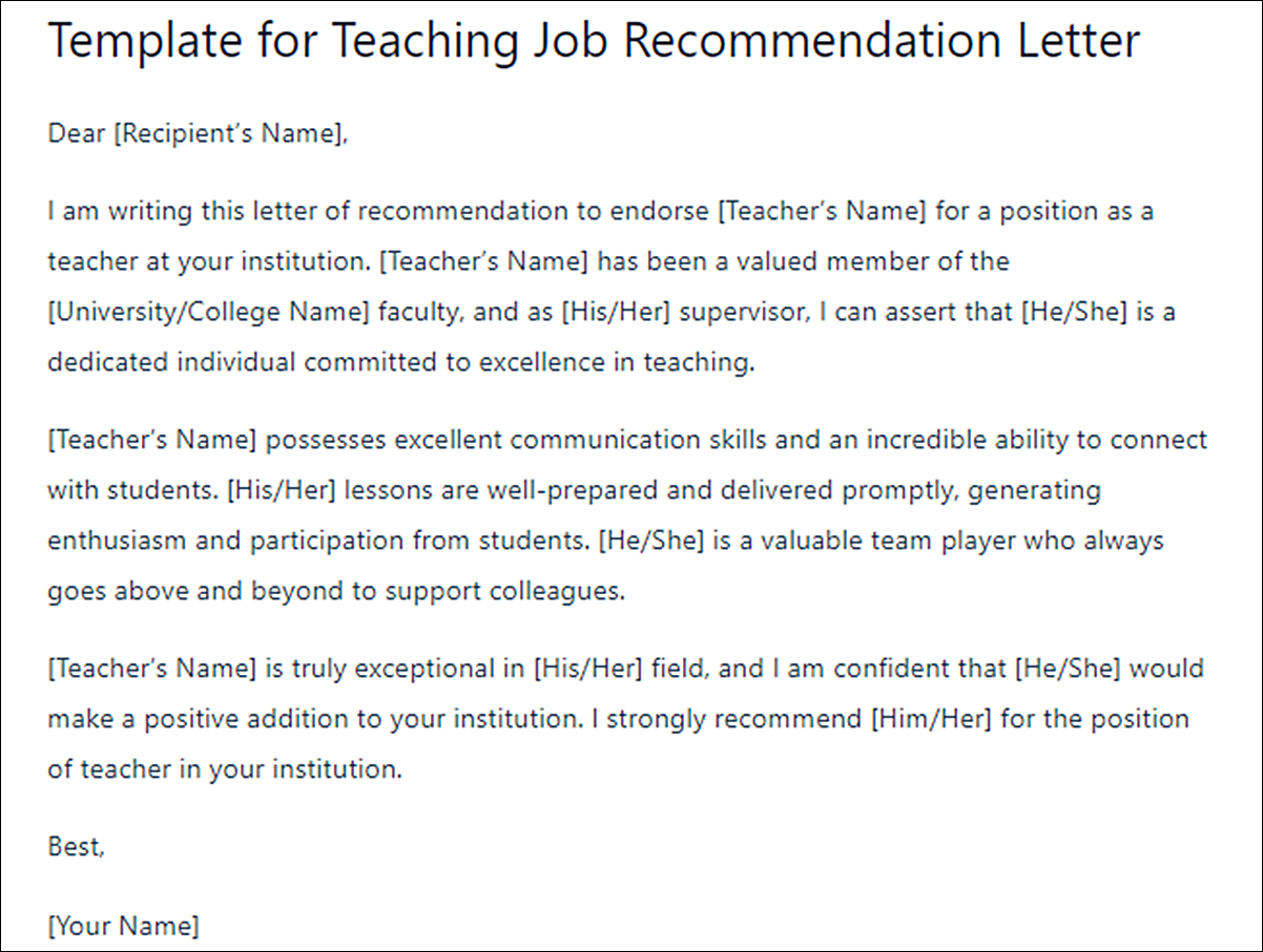 Academic Letter of Recommendation Template