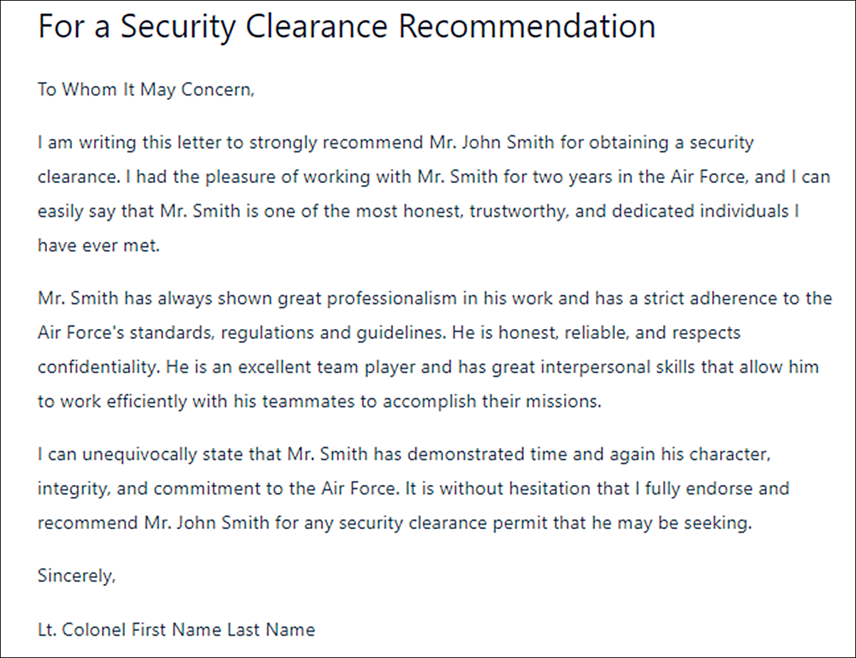 Creating An Effective Air Force Letter Of Recommendation Template Toktok.io