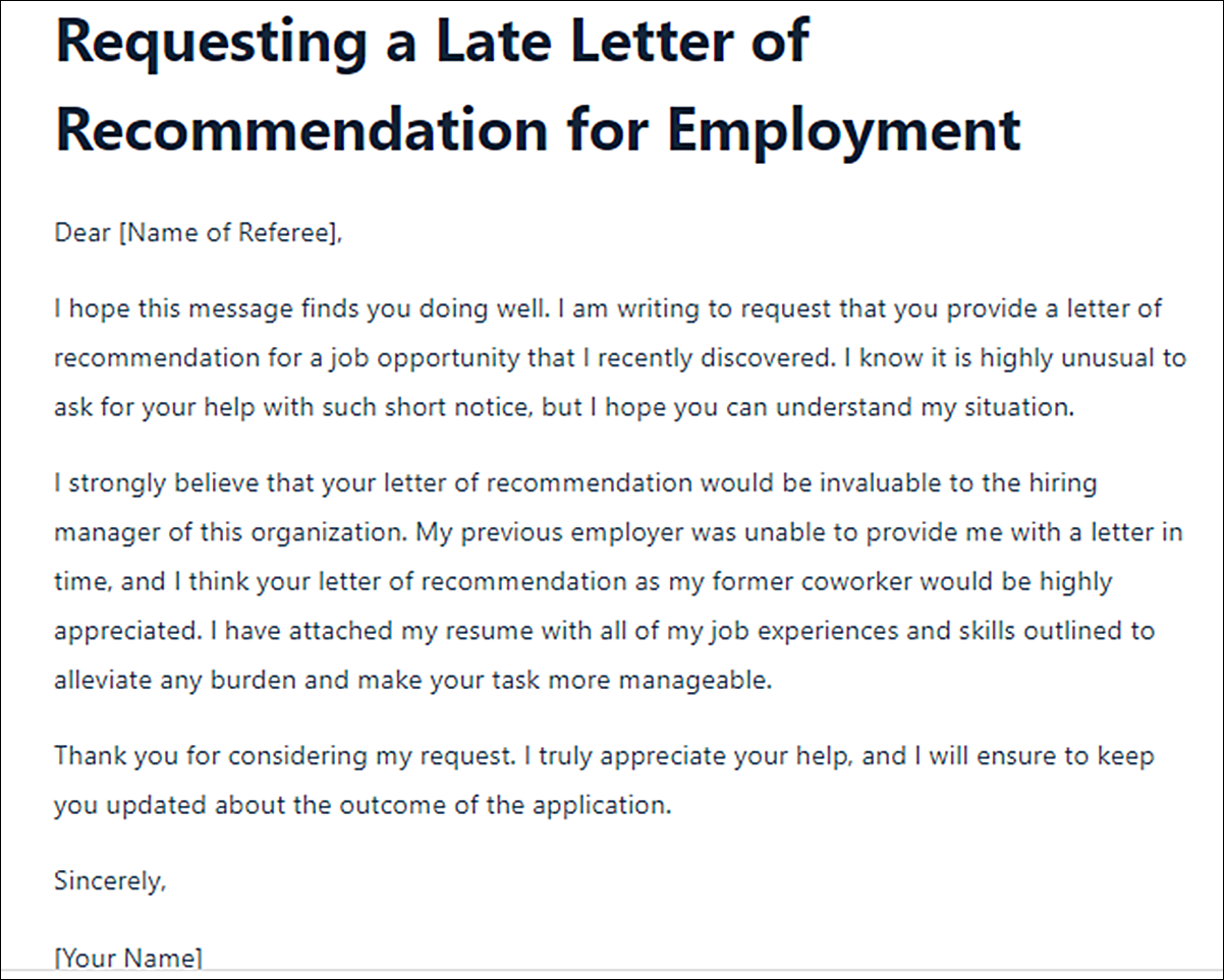 Ask for a Late Letter of Recommendation Template