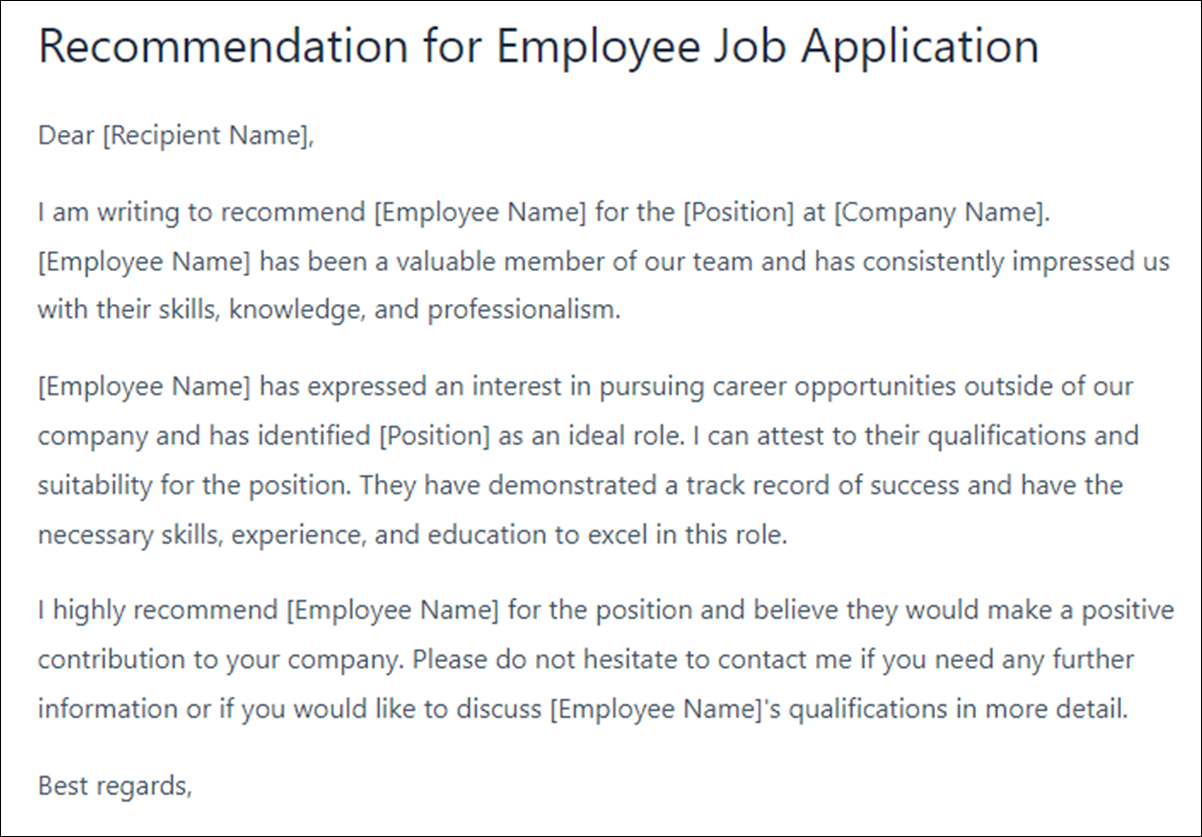 Employer Letter of Recommendation Templates