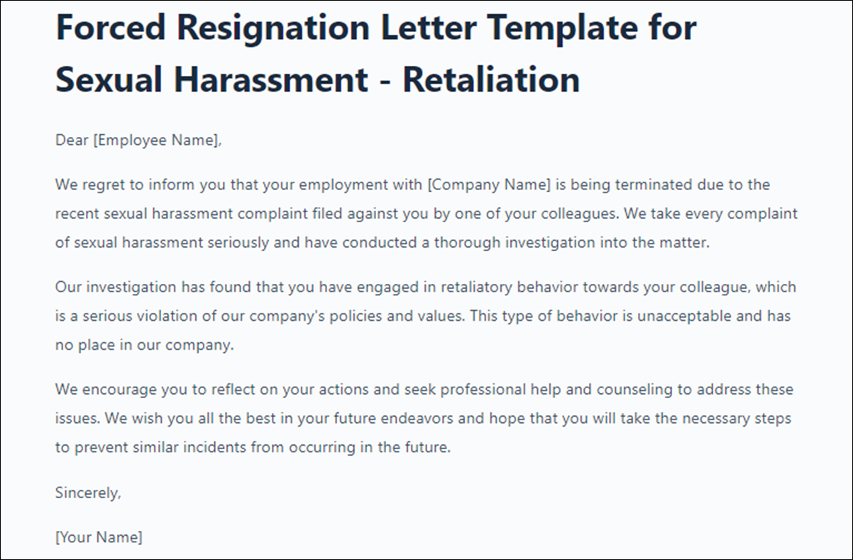 Forced Resignation Letter Template for Sexual Harrassment