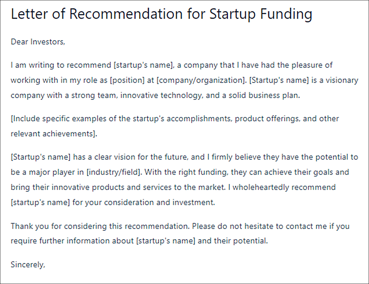 Letter of Recommendation Template for Funding