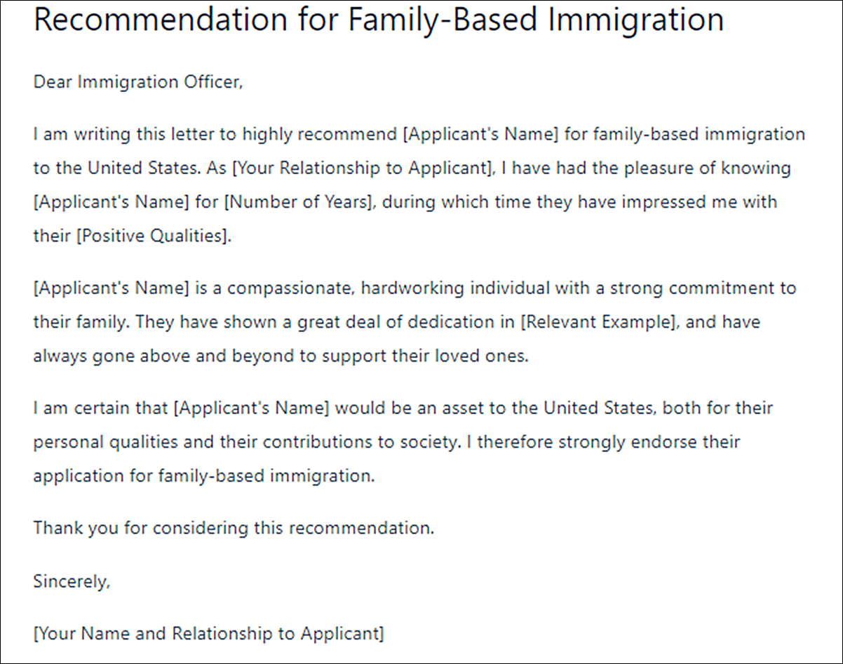 Letter of Recommendation Template for Immigration