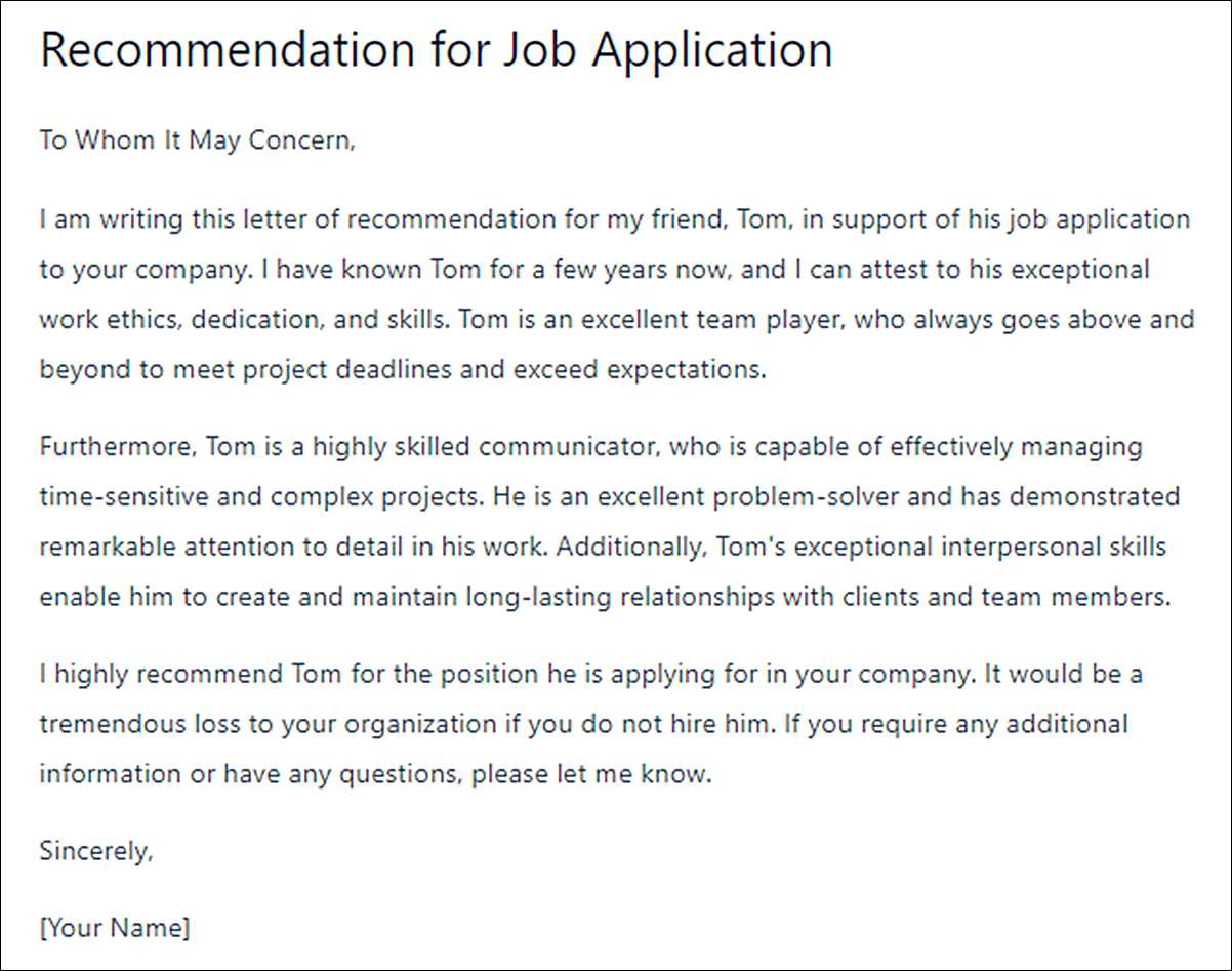 Letter of Recommendation Template from Friend for Various Occasions
