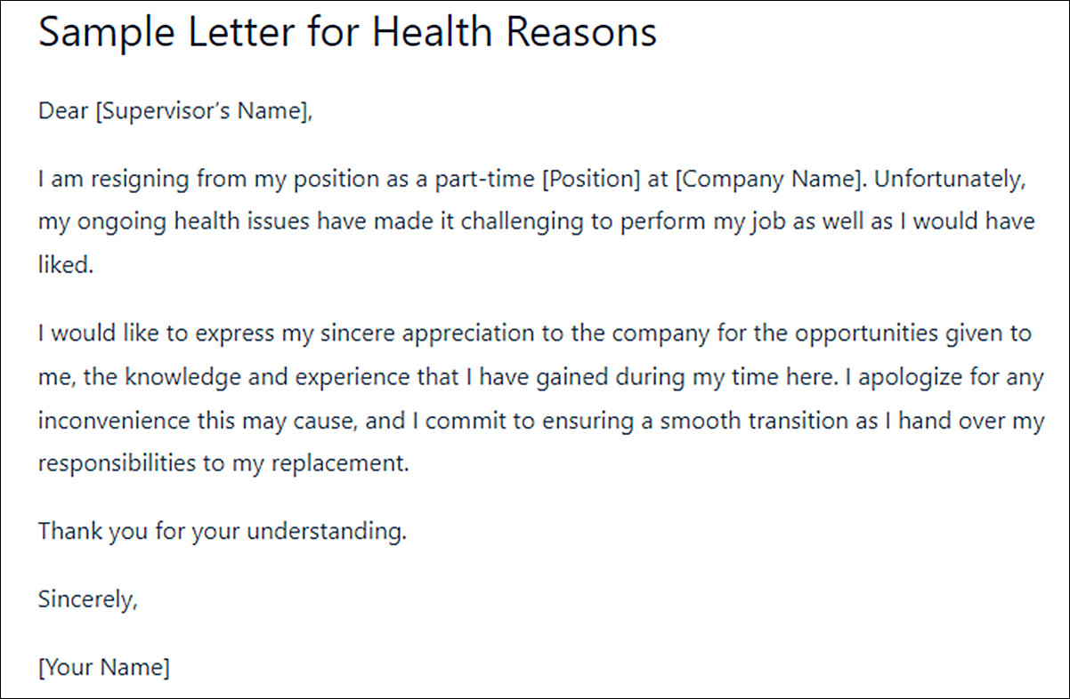 Part Time Job Resignation Letter Template