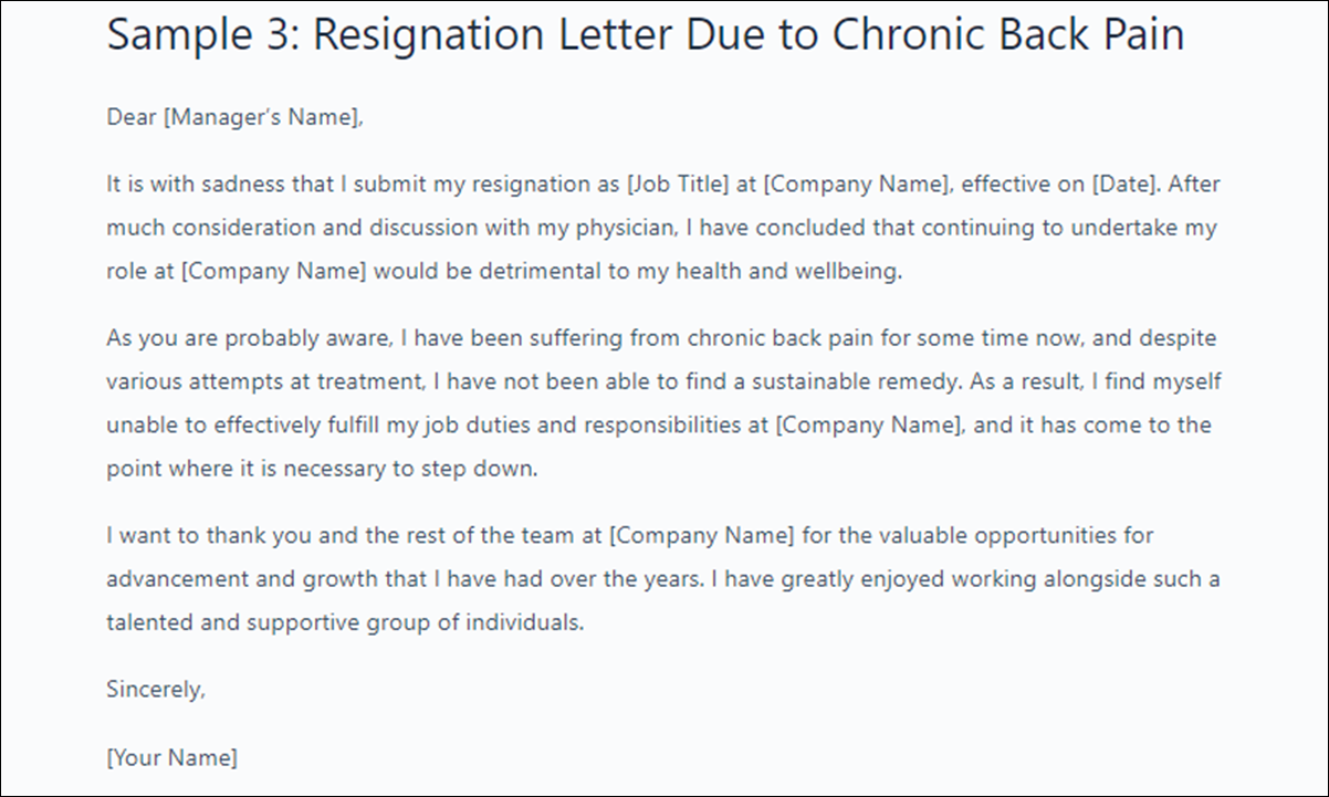 Resignation Letter Template Due to Health Issues