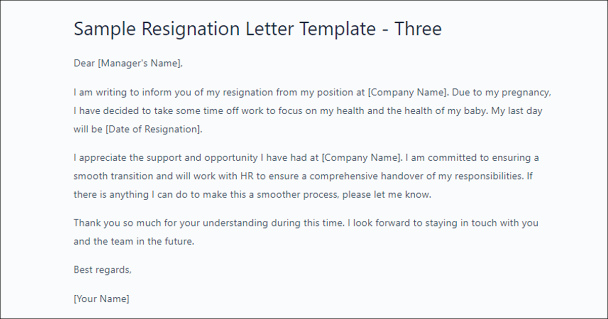 Resignation Letter Template Due to Pregnancy