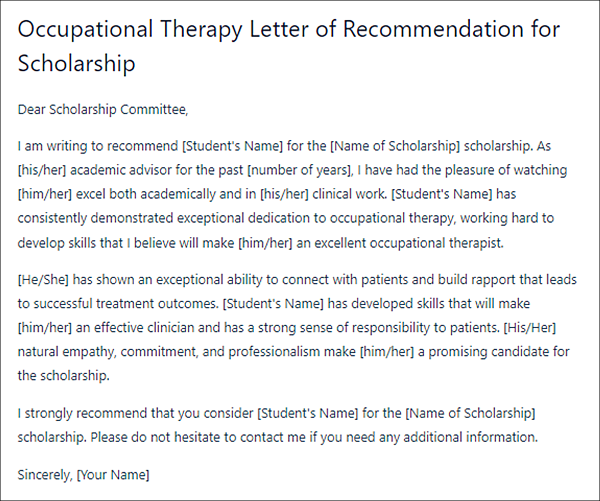 Top-Notch Occupational Therapy Letter of Recommendation Template