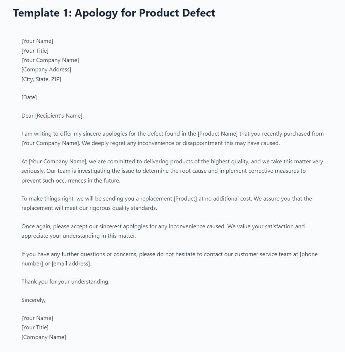 Sample business apology letter template