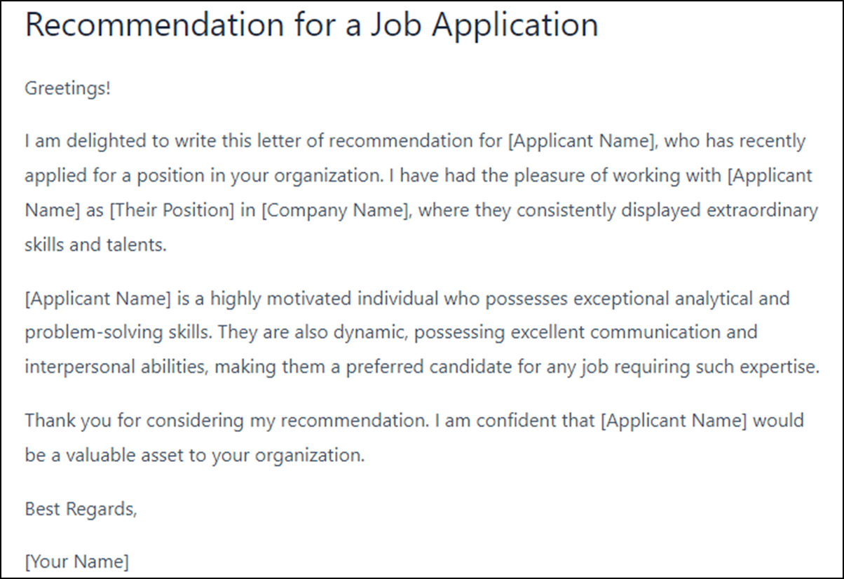 Letter of Recommendation Template for a Job